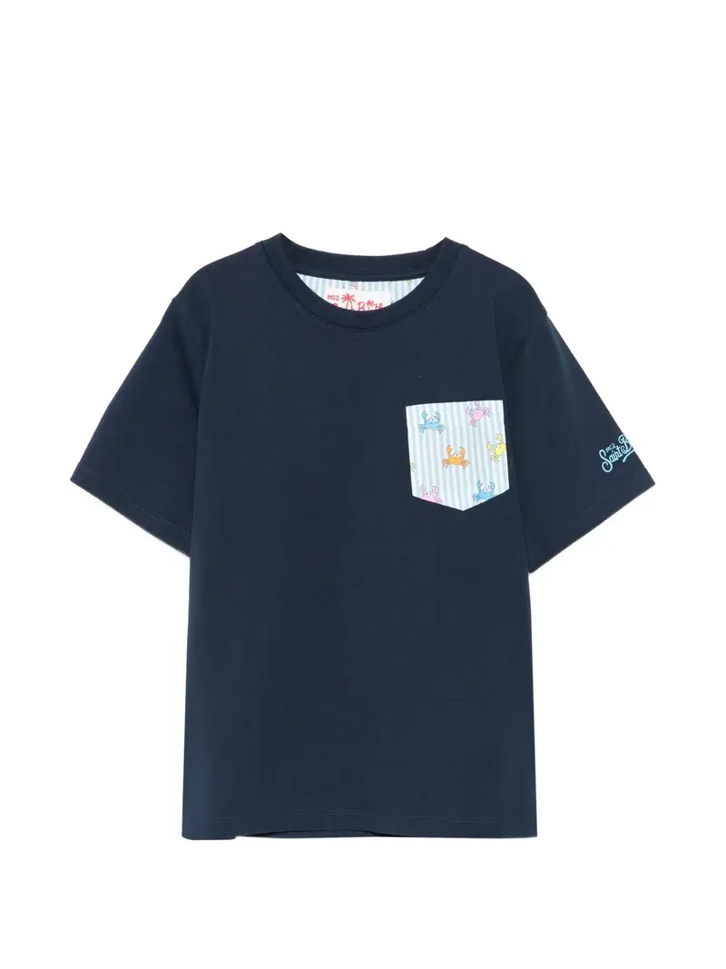 T-SHIRT BLU CON TASCHINO A RIGHE CON GRANGHI COLORATI MC2 SAINT BARTH