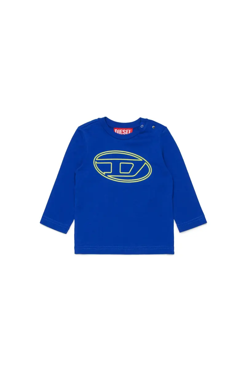 T-SHIRT BLU MANICA LUNGA CON LOGO GIALLO DIESEL