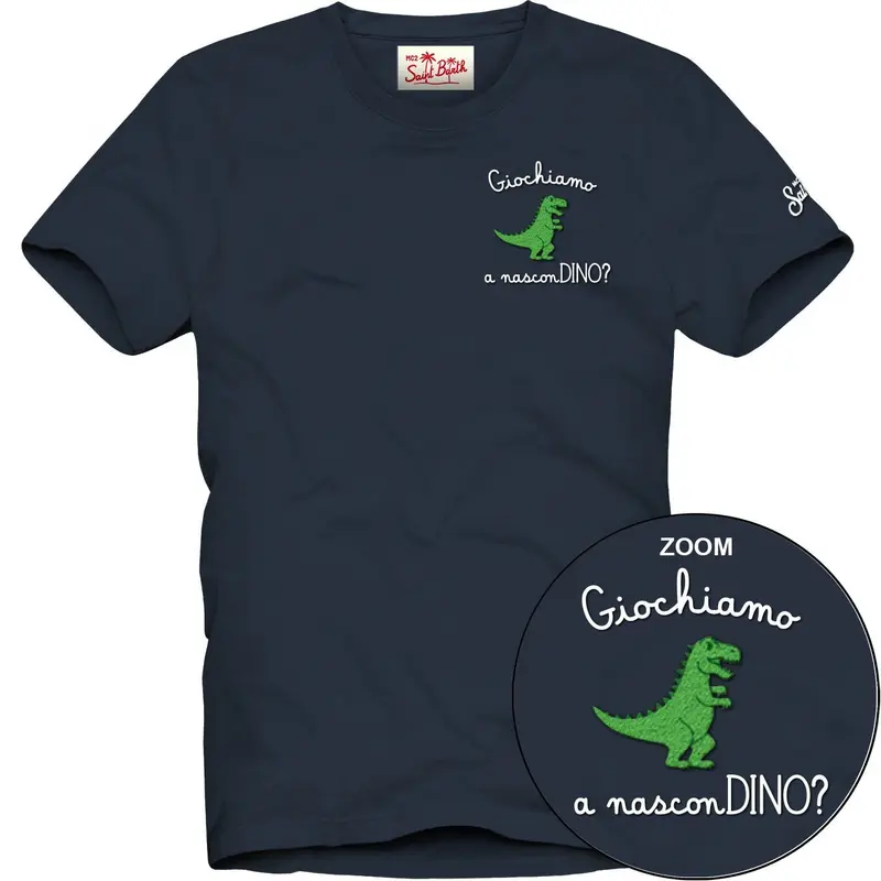 T-SHIRT BLU SCURO CON DINOSAURO VERDE MC2 SAINT BARTH