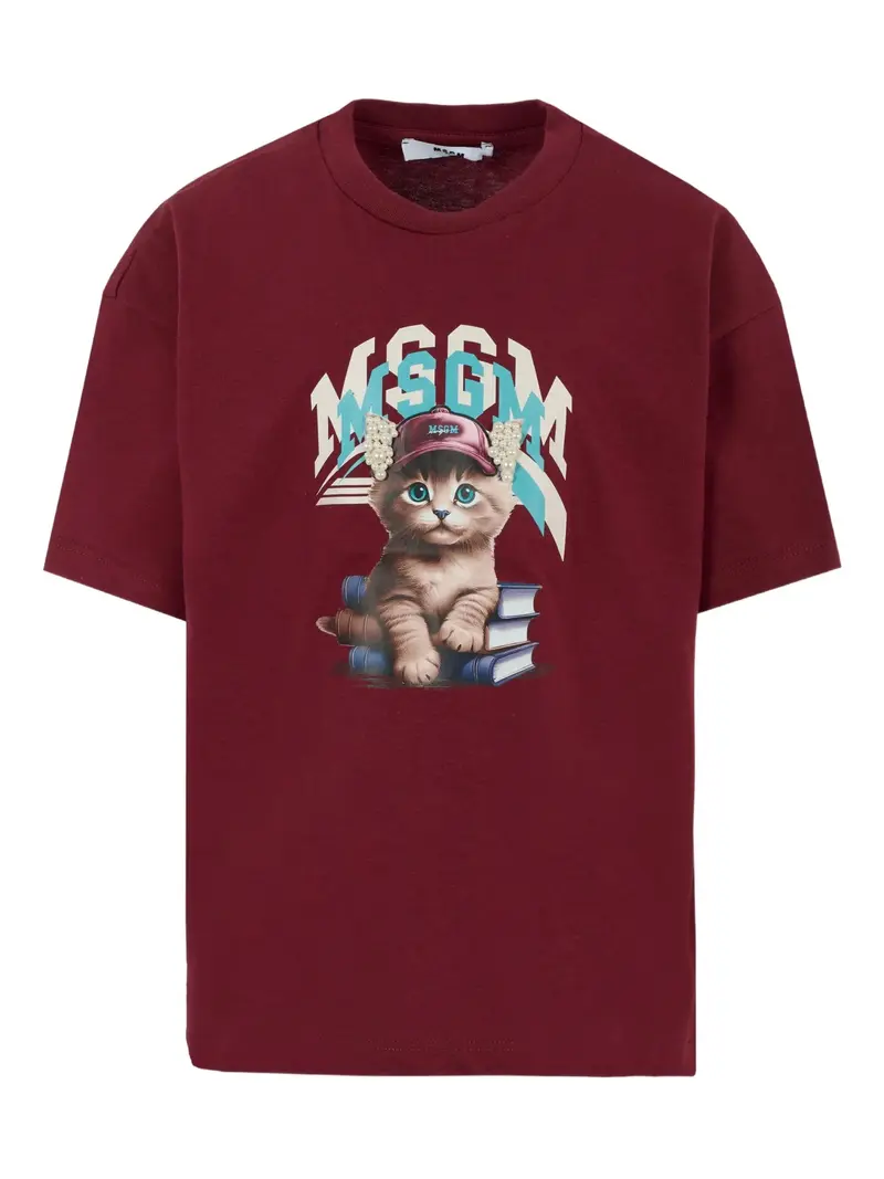 T-SHIRT BORDEAUX CON STAMPA MSGM