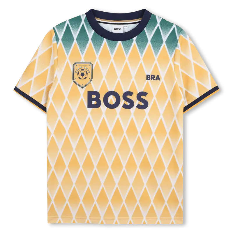 T-SHIRT CALCISTICA DEL "BRA" GIALLA E VERDE CON LOGO BLU BOSS