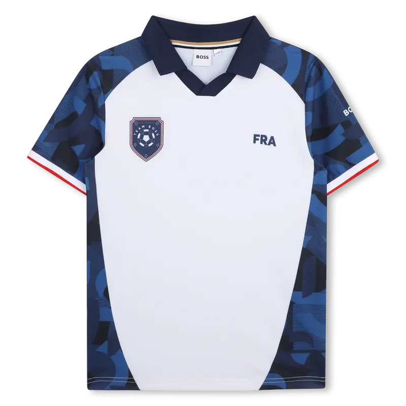 T-SHIRT CALCISTICA DELLA "FRA" BIANCA E BLU CON LOGO BOSS