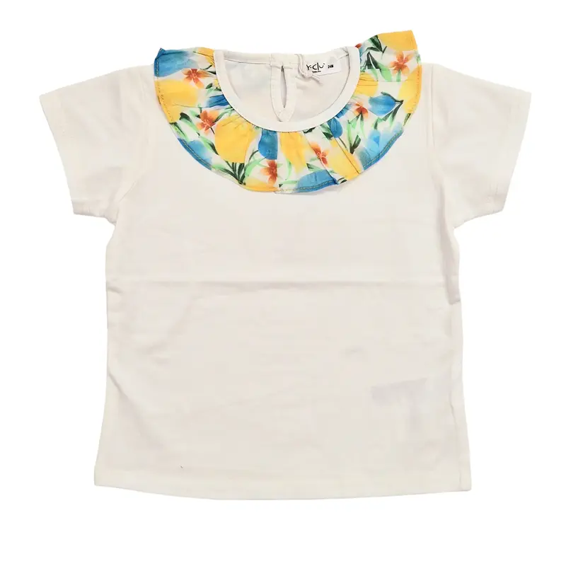 T-shirt con collo fiorato giallo