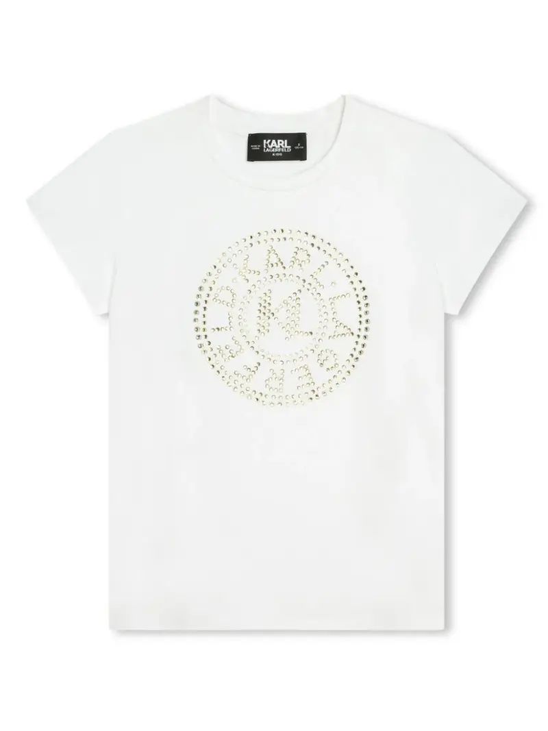 T-SHIRT CON DECORO BIANCA E ORO KARL LAGERFELD