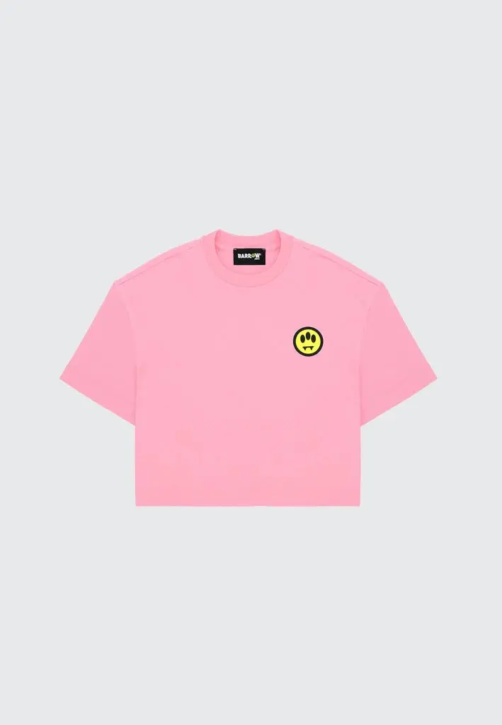 T-SHIRT CROPPED ROSA CON LOGO SUL RETRO NERO BARROW