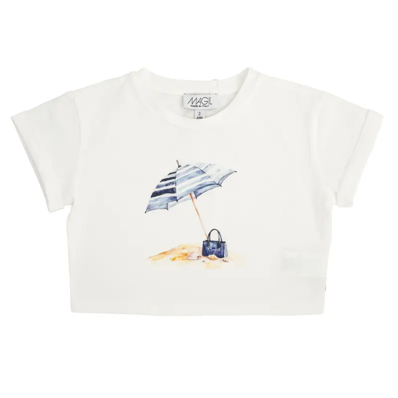 T-SHIRT CROPPED STAMPA SPIAGGIA