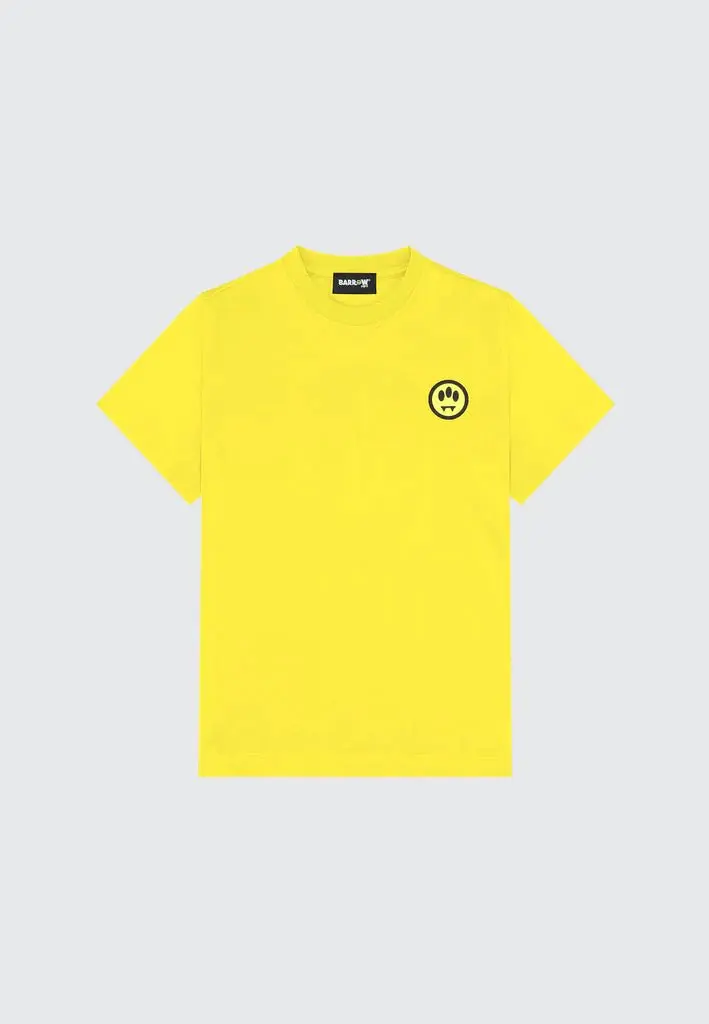 T-SHIRT GIALLA CON LOGO NERO SUL RETRO BARROW