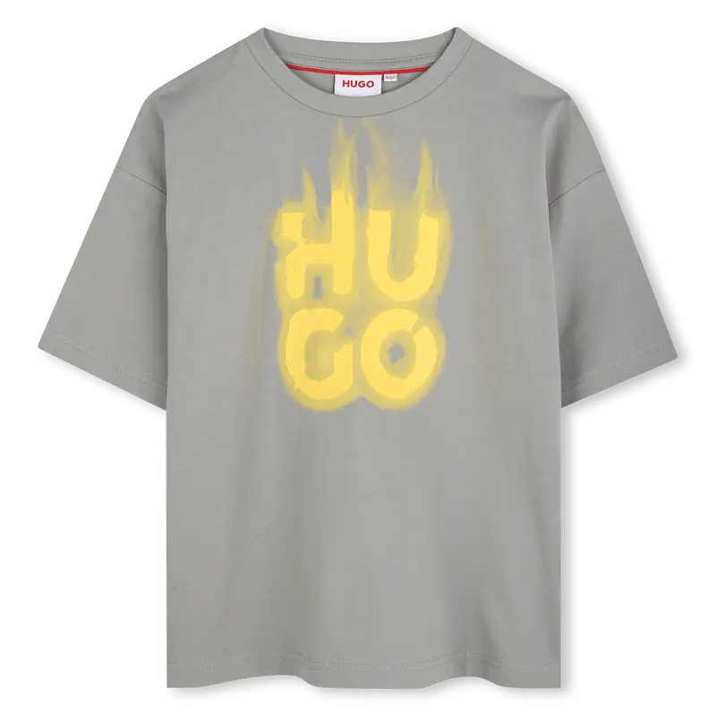T-SHIRT GRIGIA LOGO GIALLO HUGO