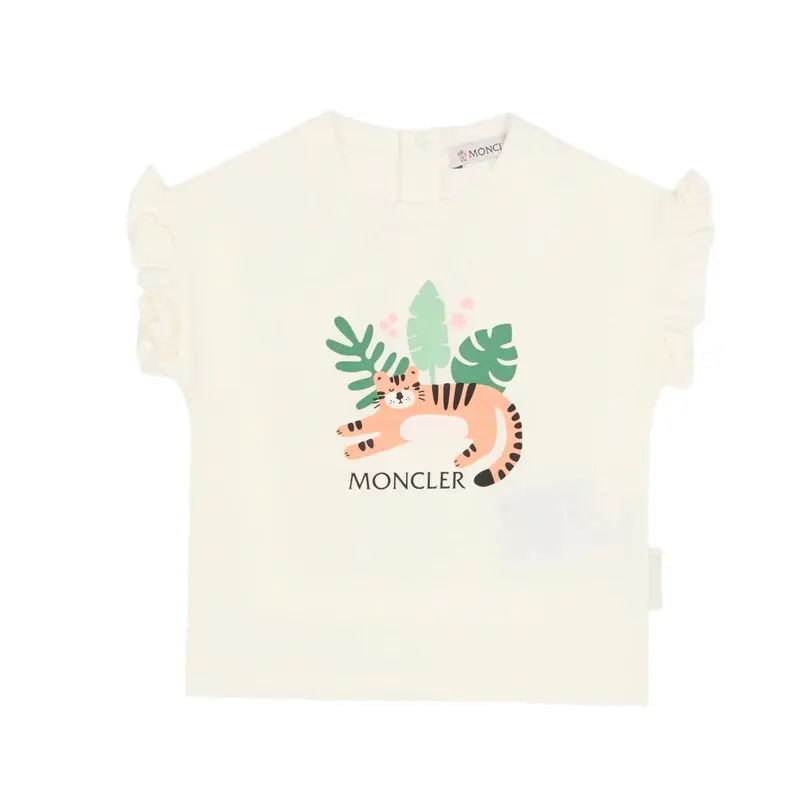 T-shirt in cotone con volant e motivo animali