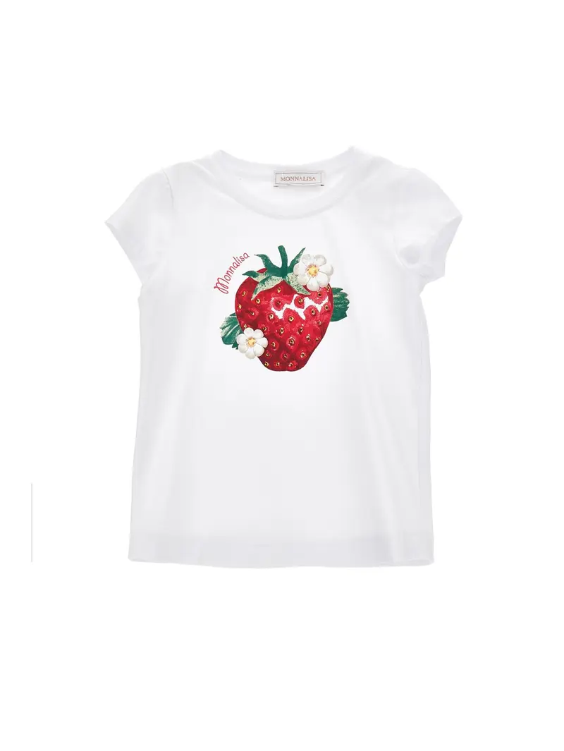 T-shirt jersey fragola con strass