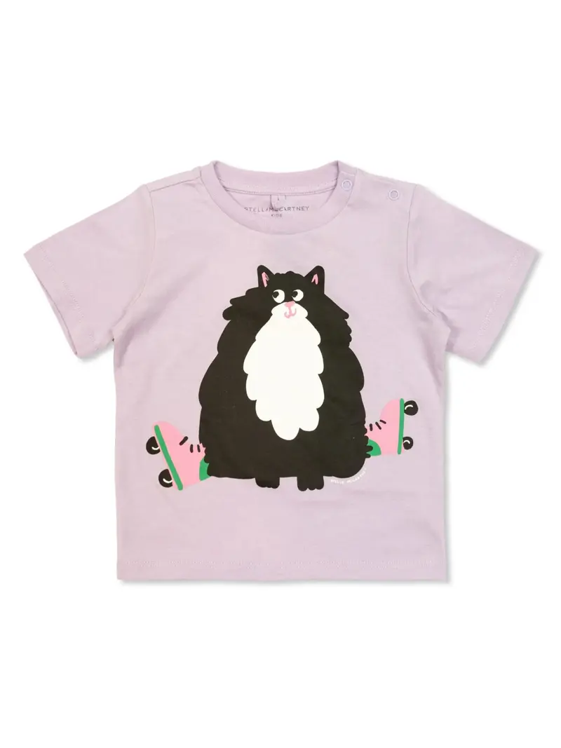 T-SHIRT LILLA CON GATTO NERO STELLA MCCARTNEY