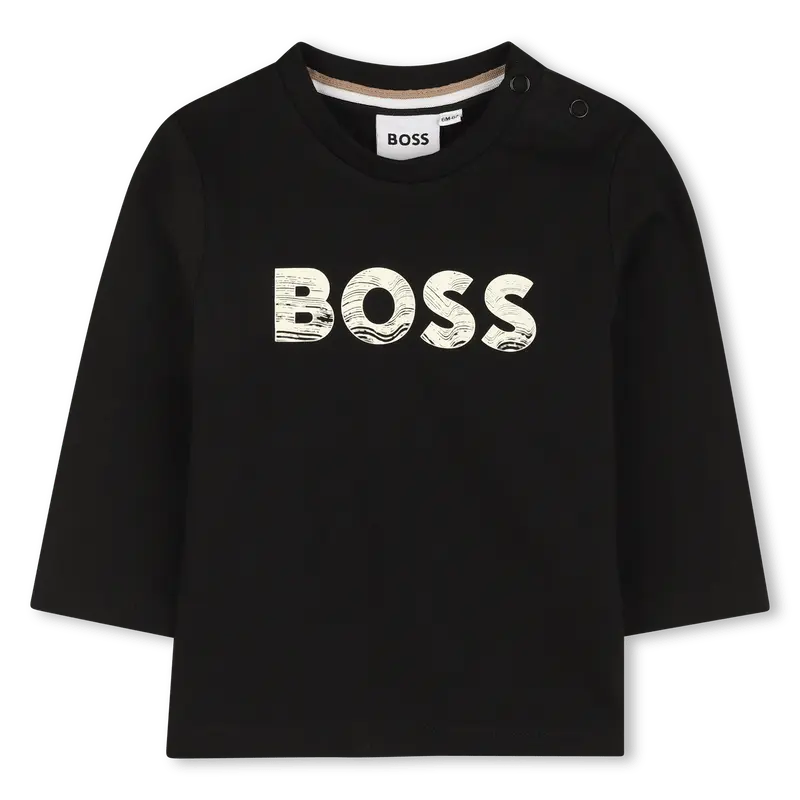 T-SHIRT MANICA LUNGA NERA CON LOGO SABBIA HUGO BOSS