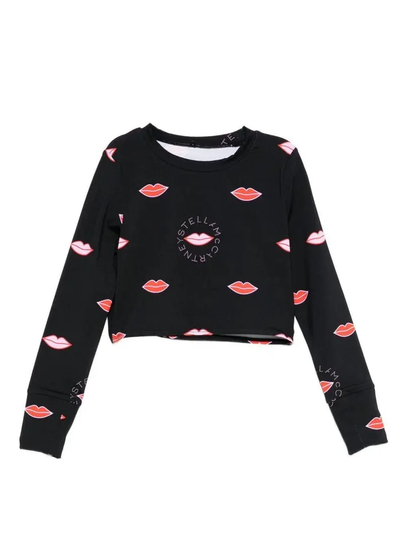 T-SHIRT MANICA LUNGA NERA CON STAMPA LABBRA STELLA MCCARTNEY