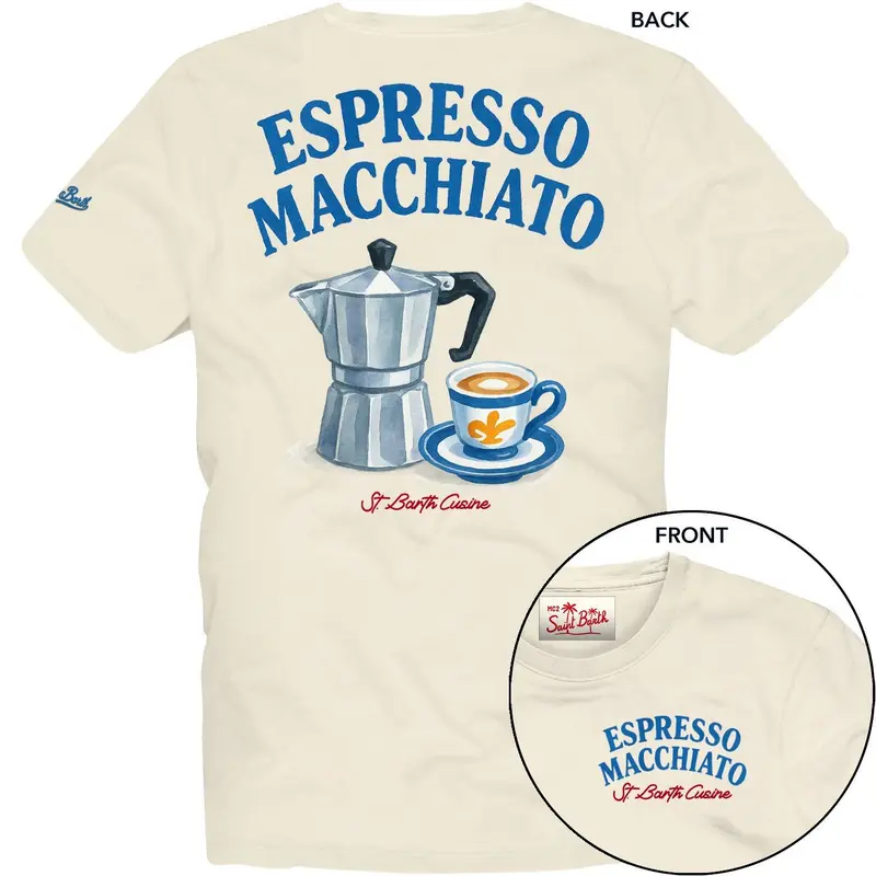 T-SHIRT MC2 SAINT BARTH BIANCA CON STAMPA ESPRESSO MACCHIATO SUL RETRO