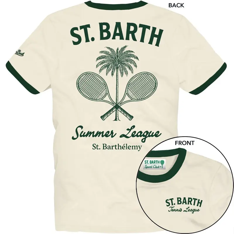 T-SHIRT MC2 SAINT BARTH BIANCA E VERDE CON STAMPA SUL RETRO