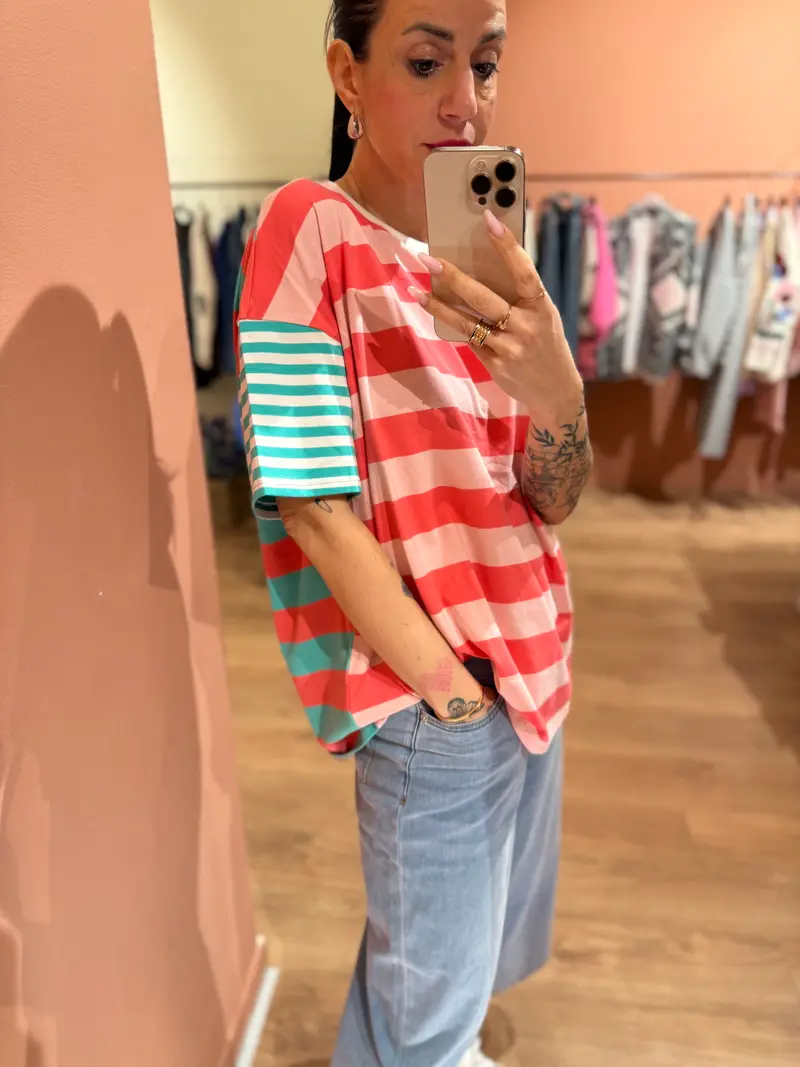 T shirt multicolore rosa