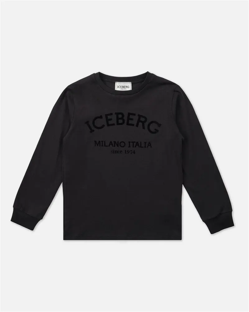 T-SHIRT NERA A MANICHE LUNGHE CON LOGO ICEBERG