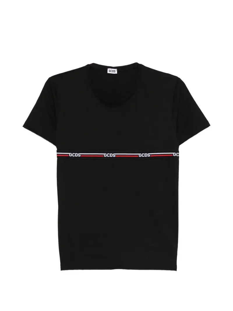 T-SHIRT NERA CON BANDA IN LOGO GCDS