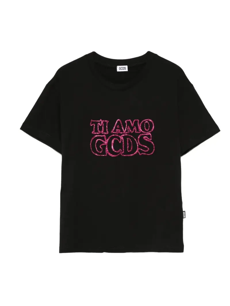 T-SHIRT NERA CON LOGO BRILLANTINATO GCDS