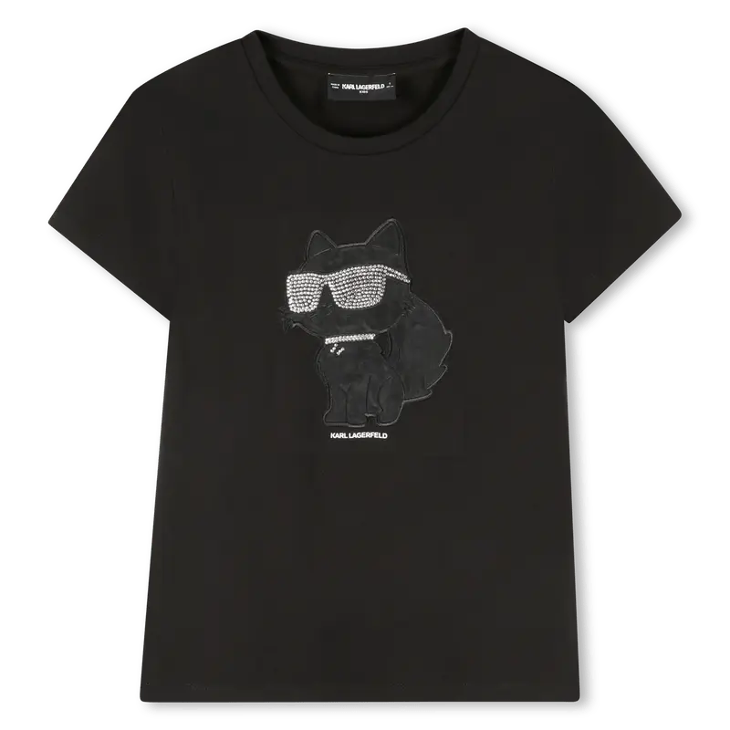 T-SHIRT NERA CON LOGO BRILLANTINATO KARL LAGERFELD