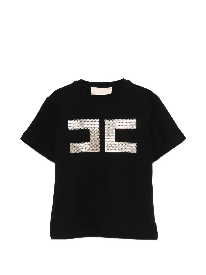 T-SHIRT NERA CON LOGO IN PAILLETTES ORO  ELISABETTA FRANCHI