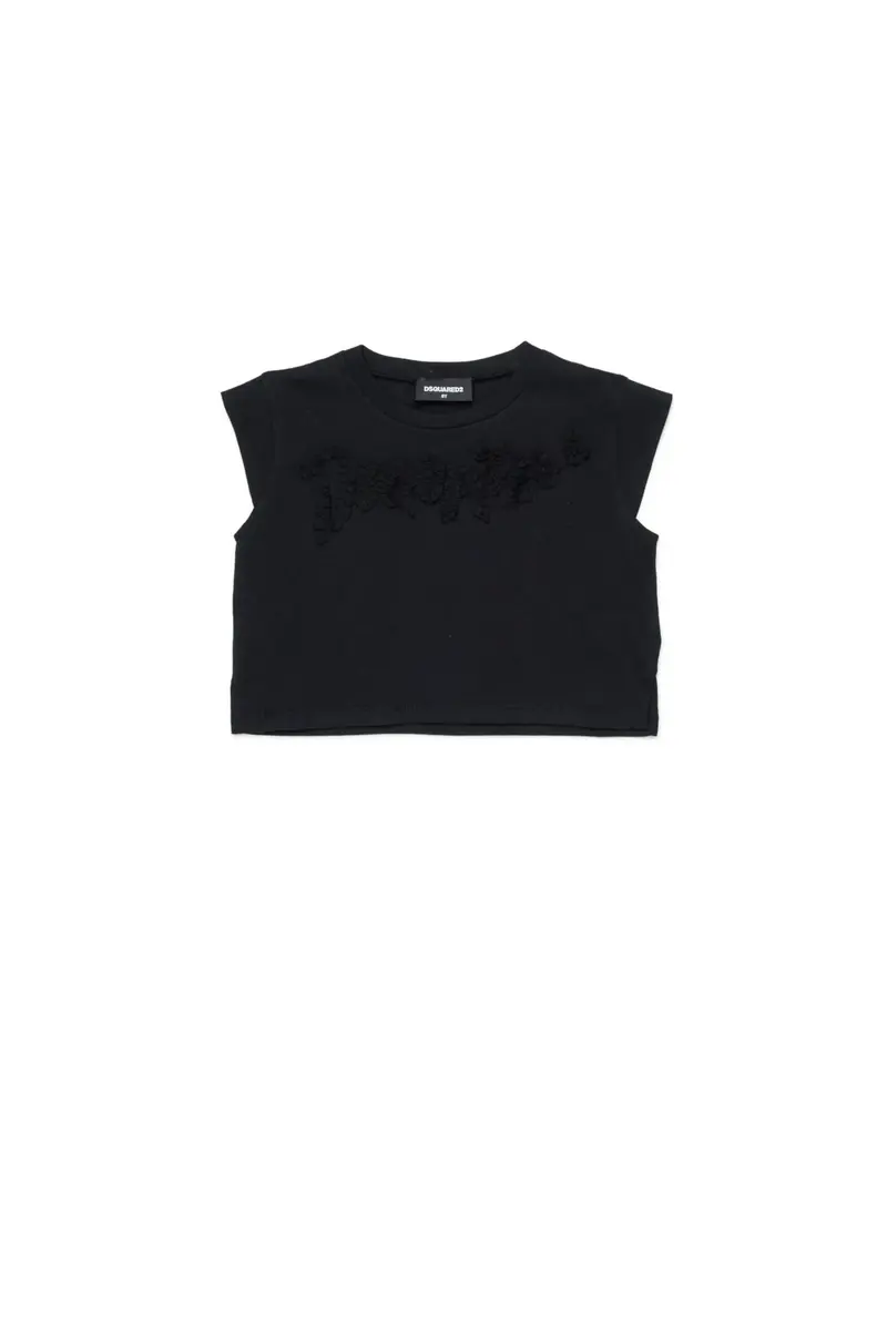T-SHIRT NERA CON LOGO IN ROUCHES DSQUARED2