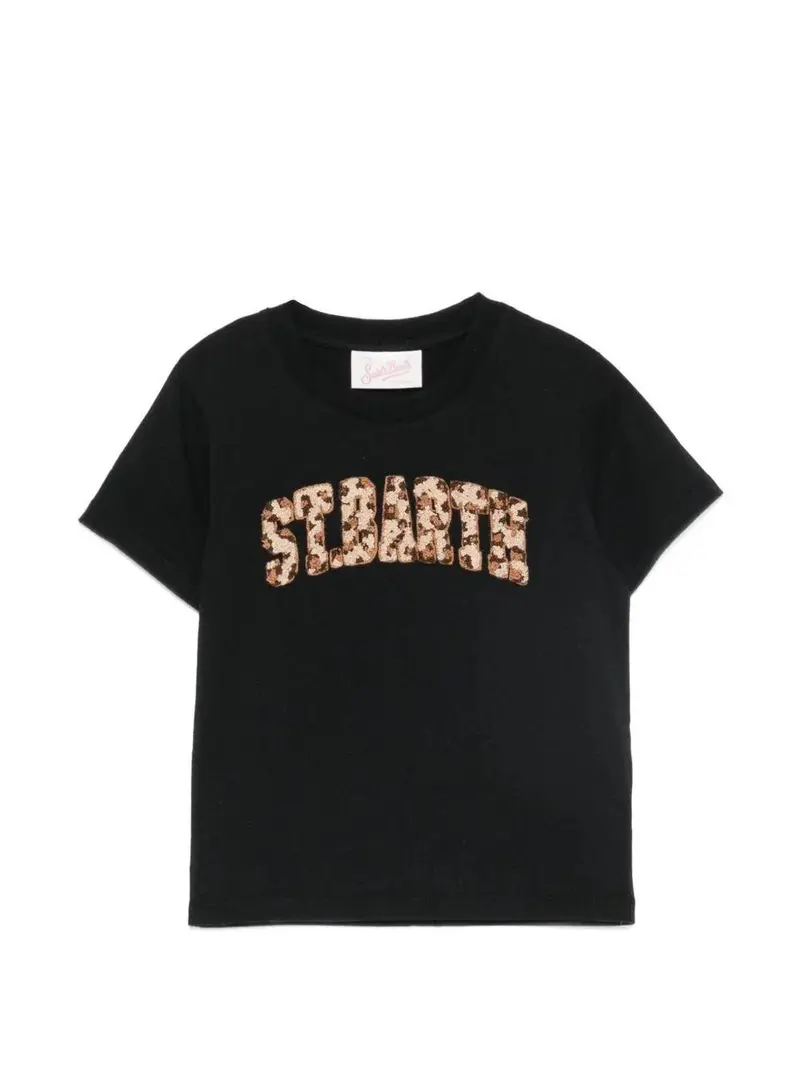 T-SHIRT NERA CON LOGO IN SPUGNA MACULATO MC2 SAINT BARTH