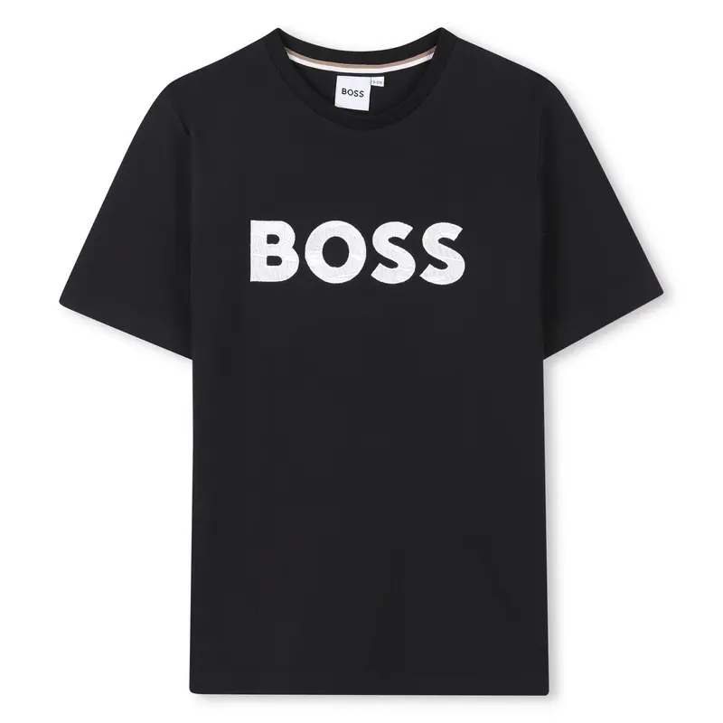 T-SHIRT NERA CON LOGO RICAMATO BIANGO HUGO BOSS
