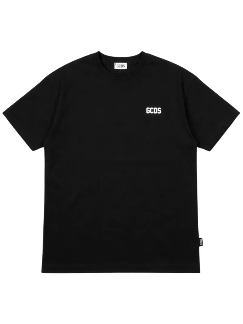 T-SHIRT NERA CON LOGO SUL DAVANTI E SUL RETRO BIANCO GCDS