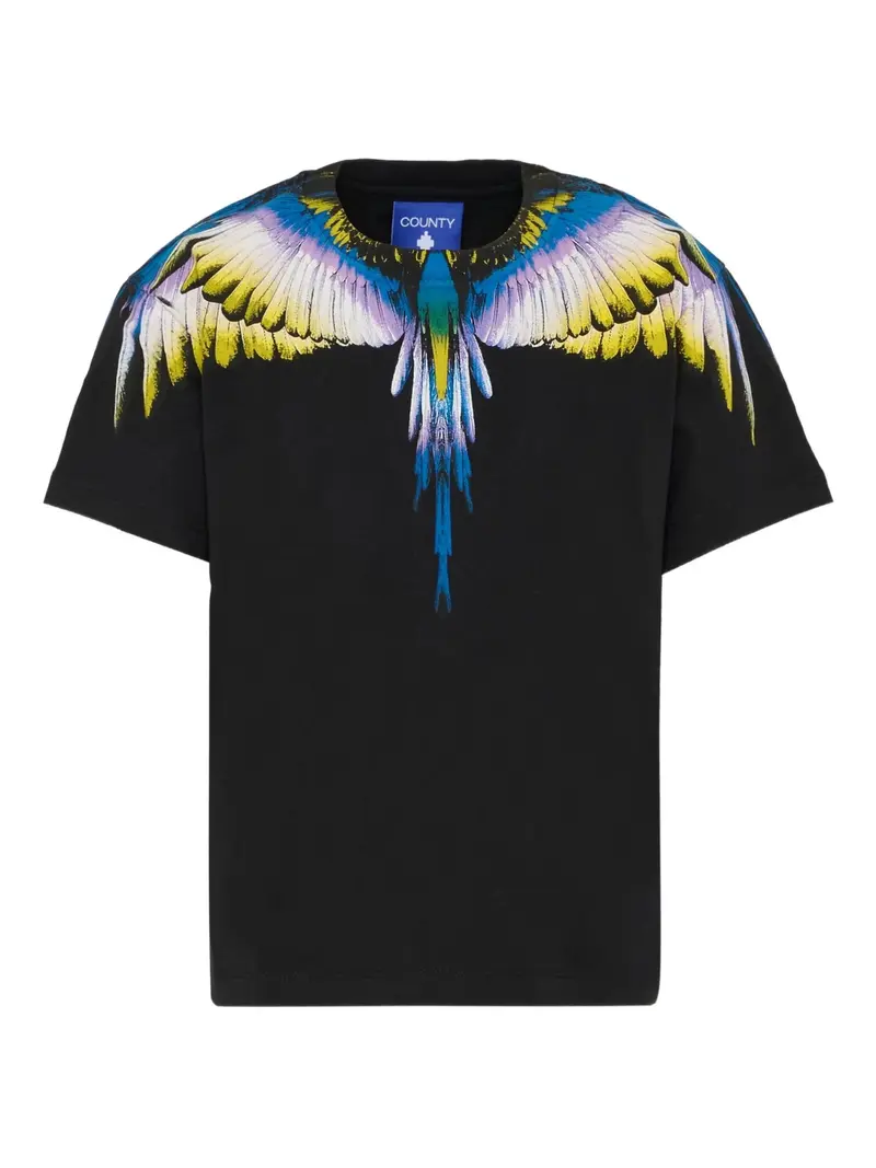 T-SHIRT NERA CON STAMPA ALI MULTICOLOR
