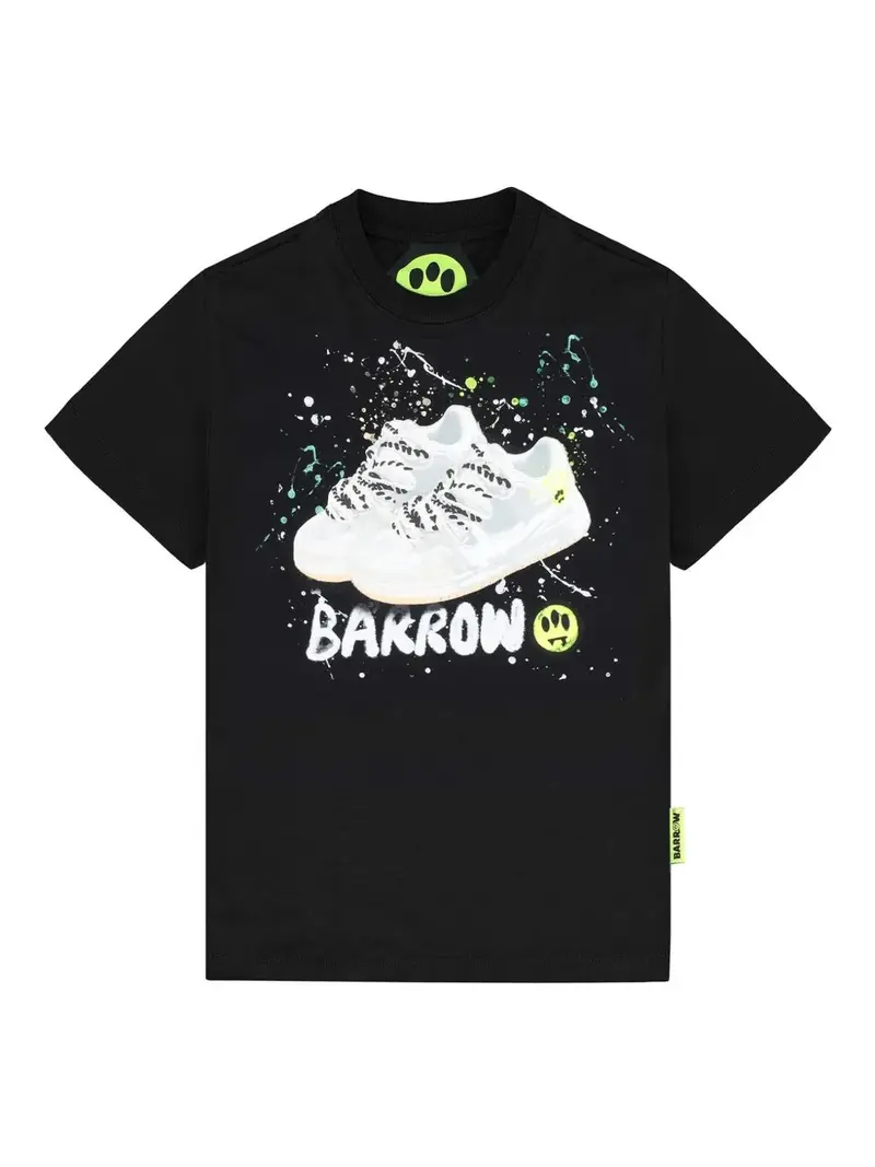 T-SHIRT NERA CON STAMPA SNEAKERS BARROW