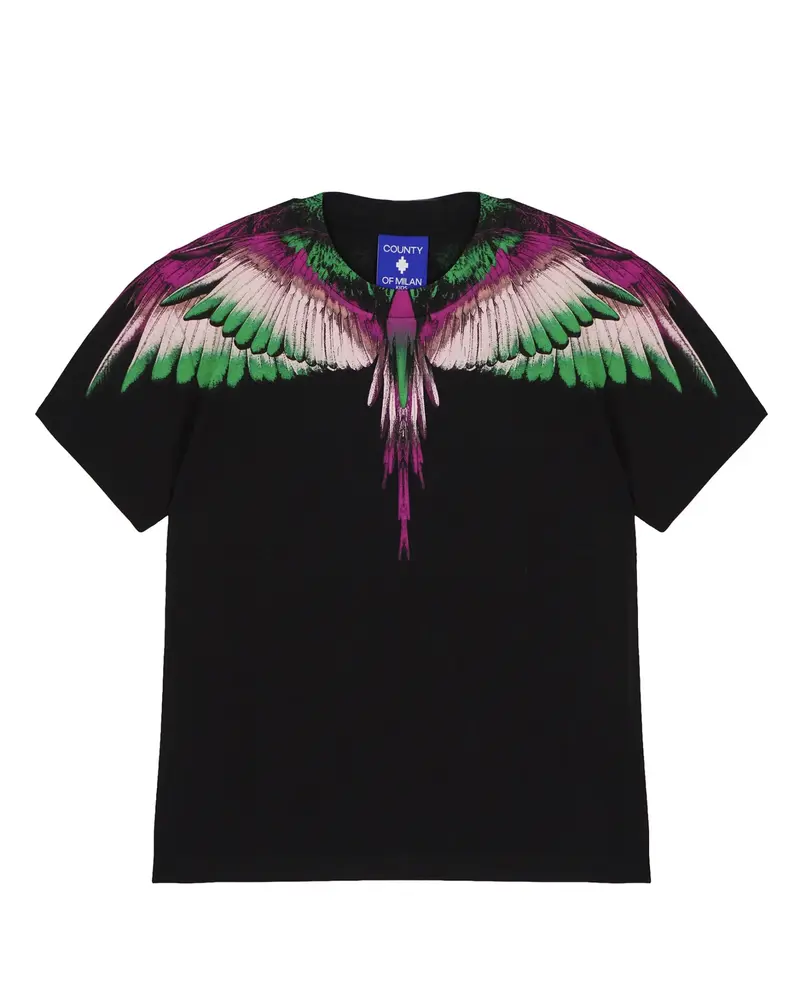T-SHIRT NERA CON STRAMPA ALI MULTICOLOR MARCELO BURLON