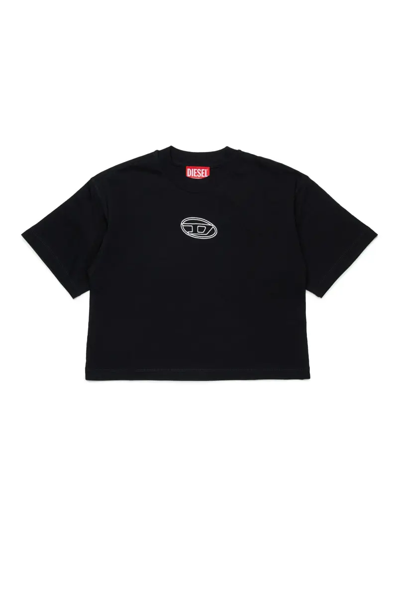T-SHIRT NERA CROPPED CON LOGO BIANCO