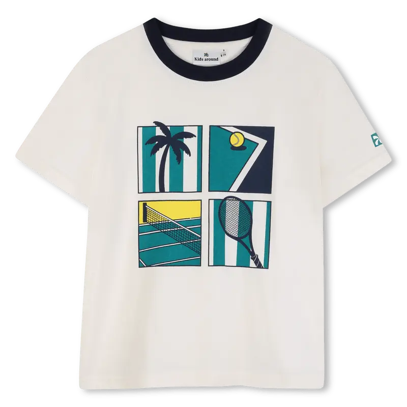 T-SHIRT PANNA CON GIROCOLLO BLU KIDS AROUND