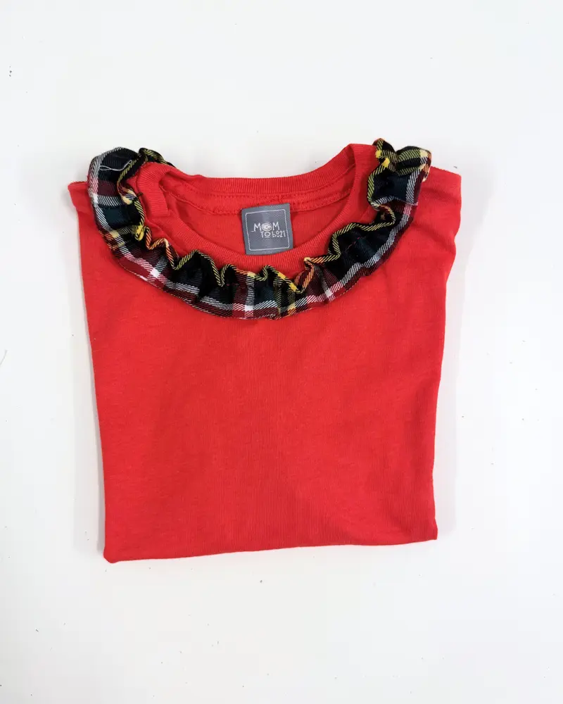 T-Shirt red con colletto in Tartan Verde