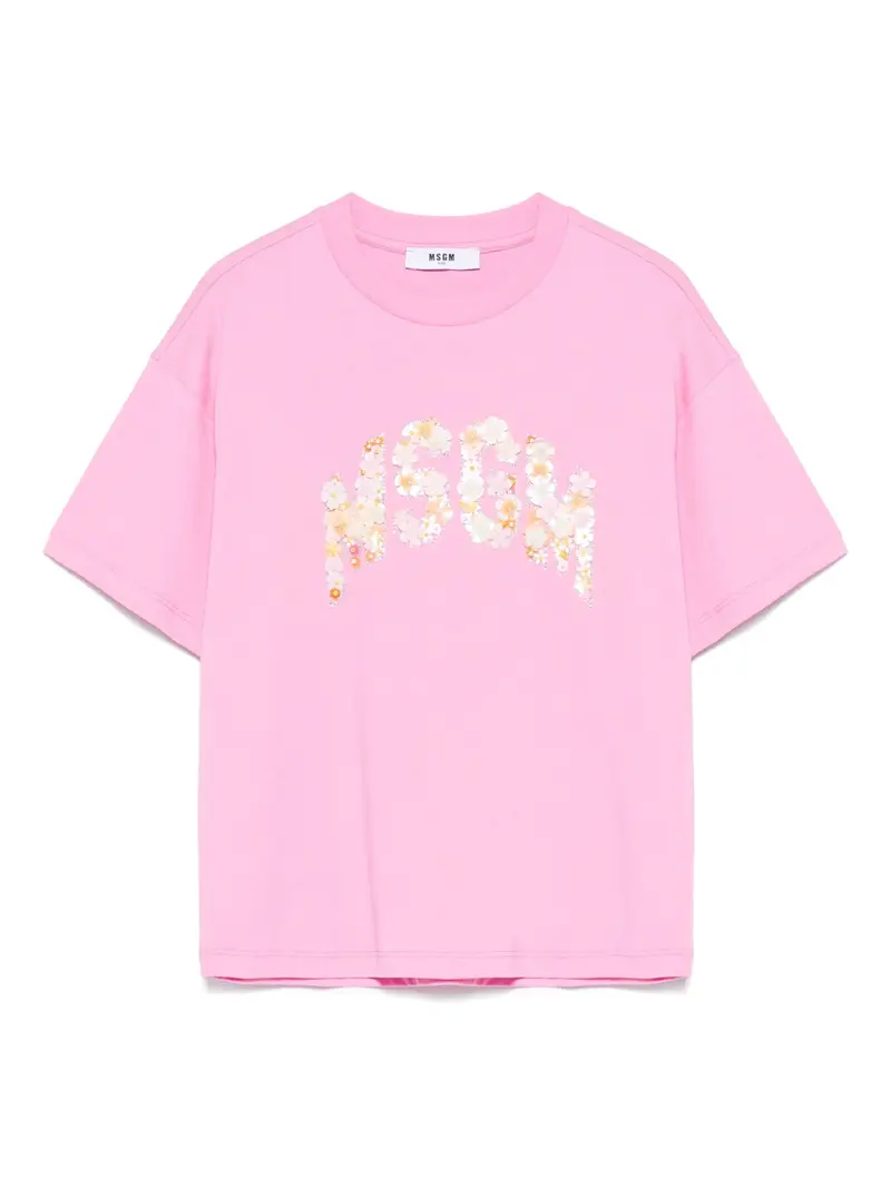 T-SHIRT ROSA CON LOGO IN FIORI MSGM