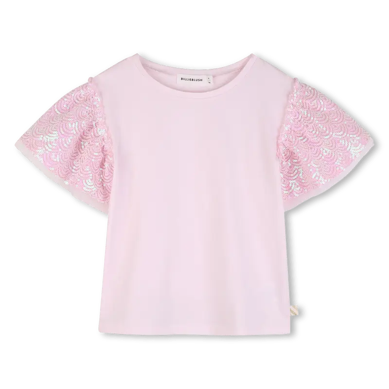 T-SHIRT ROSA CON MANICHE IN PAILLETTES BILLIEBLUSH