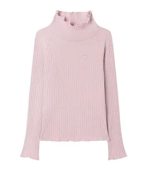 T-shirt slim in cotone a costine con profili arricciati