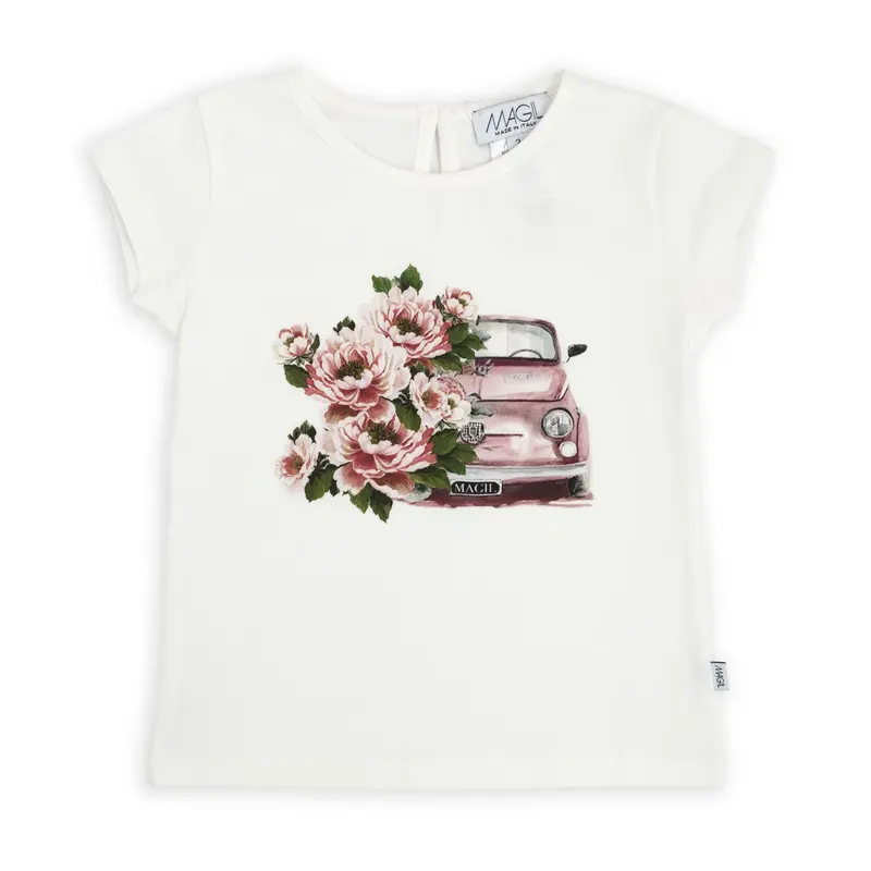 T-SHIRT STAMPA MACCHINA E FIORI