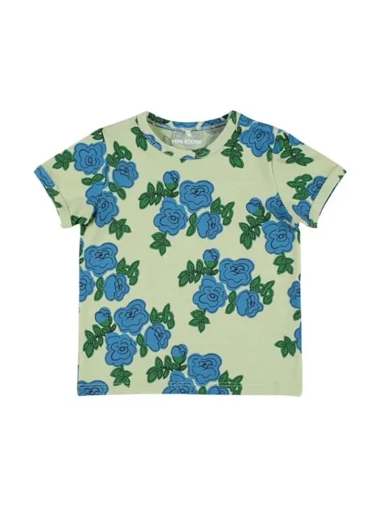 T-SHIRT VERDE CON FIORI BLU MINI RODINI