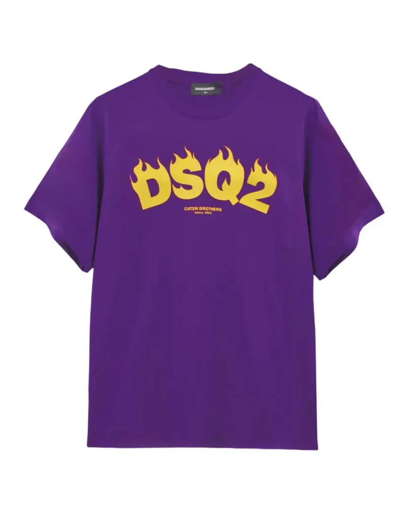 T-SHIRT VIOLA CON LOGO GIALLO DSQUARED2