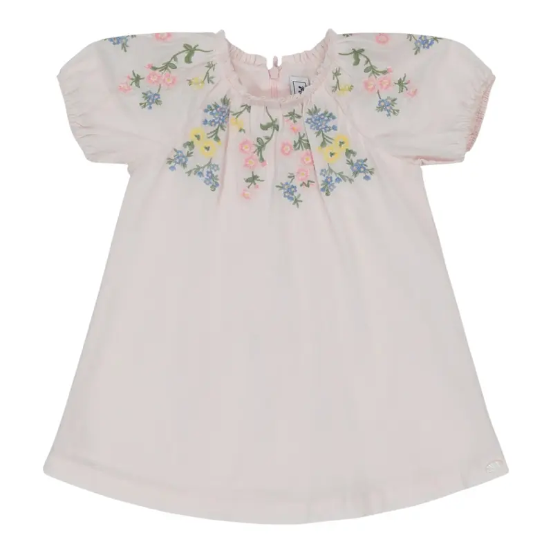 Tartine Et Chocolat Abito Camicia tinta unita con Ricami Rosa per Neonata