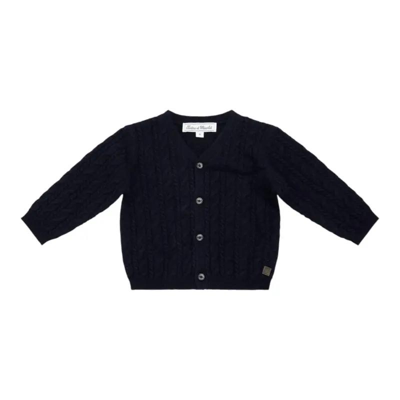 Tartine Et Chocolat Cardigan tinta unita Blu per Neonato