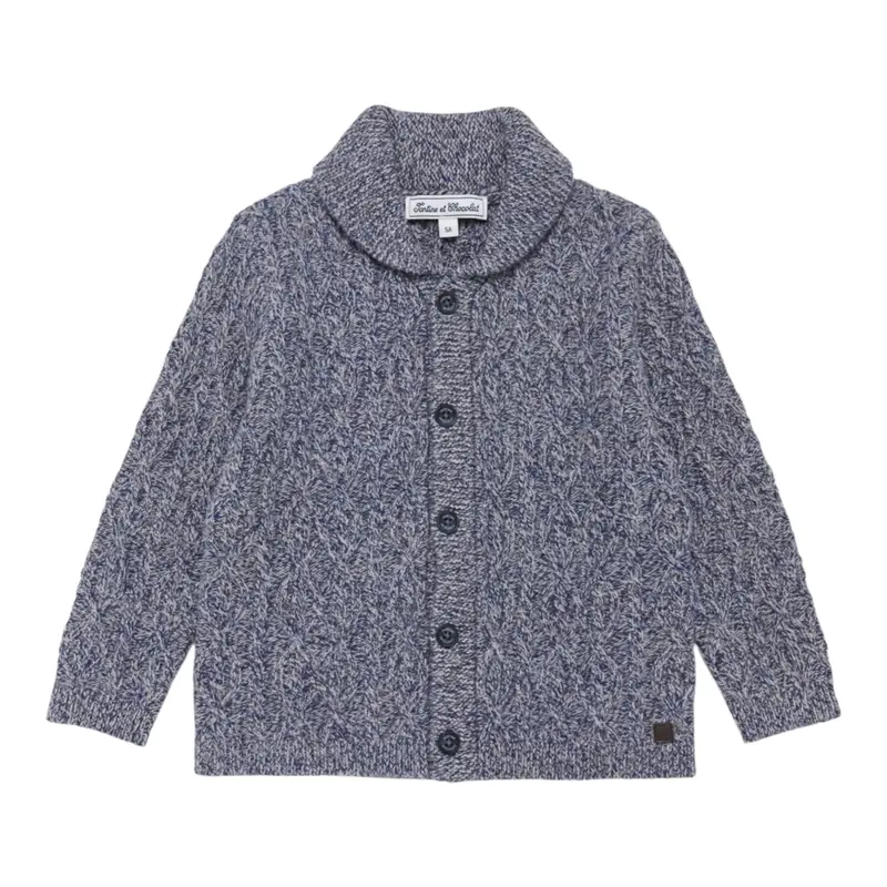 Tartine Et Chocolat Cardigan tinta unita con Colletto Blu per Bambino