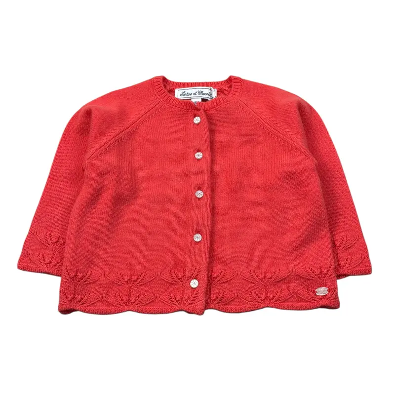 Tartine Et Chocolat Cardigan tinta unita con Ricami Corallo per Bambina