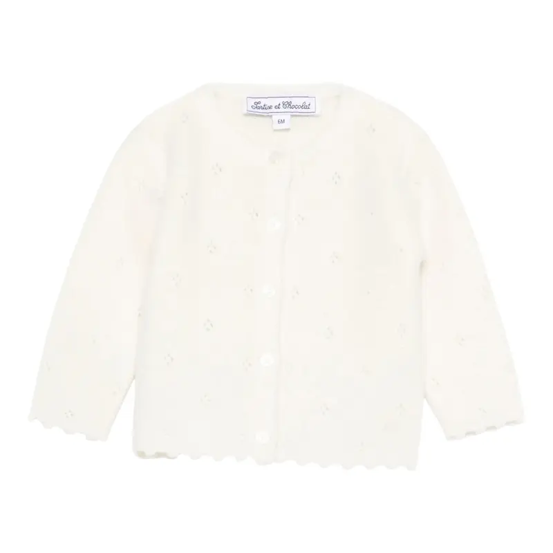 Tartine Et Chocolat Cardigan tinta unita con Ricami Panna per Neonata