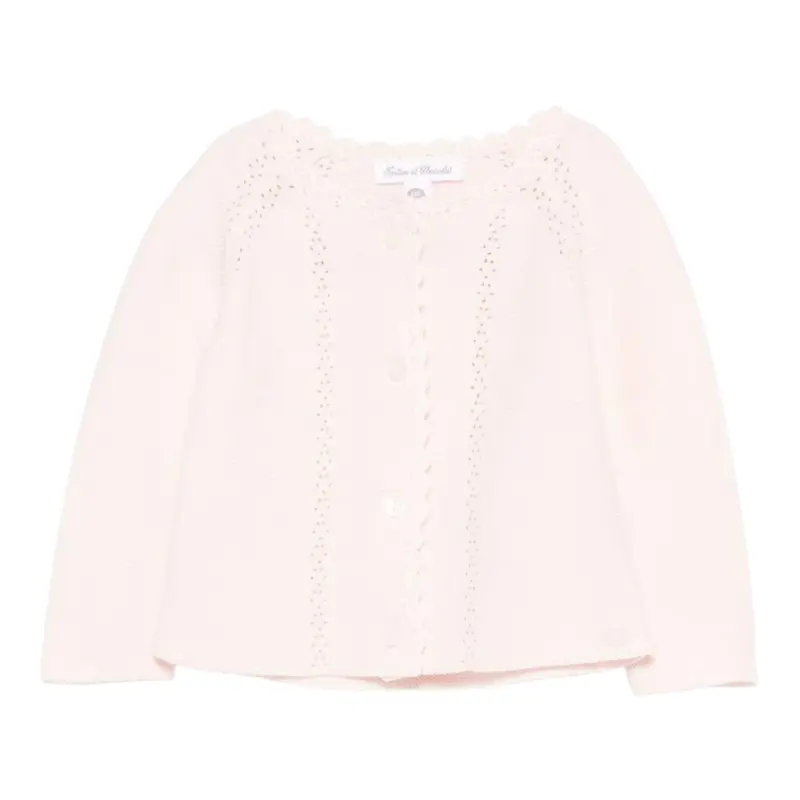 Tartine Et Chocolat Cardigan tinta unita con Ricami Rosa per Neonata