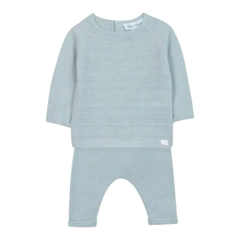 Tartine Et Chocolat Completo 2 Pezzi Maglia-Pantalone tinta unita Azzurro per Neonato