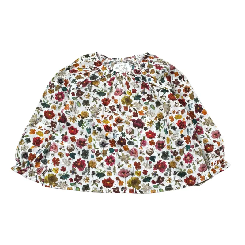 Teddy E Minou Camicia tinta unita con Stampa Fiori Bianco per Neonata