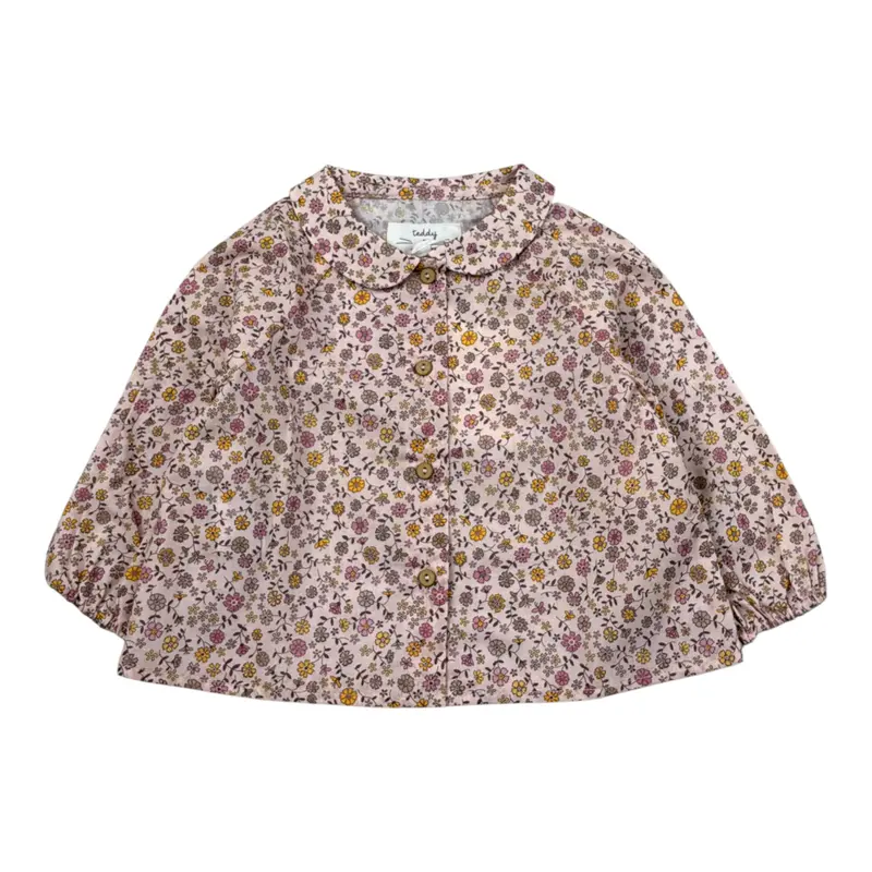 Teddy E Minou Camicia tinta unita con Stampa Fiori Rosa per Neonata